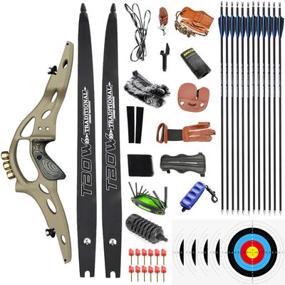 62" Takedown Recurve Bow Arrows Kit 30-60lbs Hunting Bow Metal Riser Longbow for Adult Youth Outdoor Shooting Right Hand (30Lbs, Gray-Green)