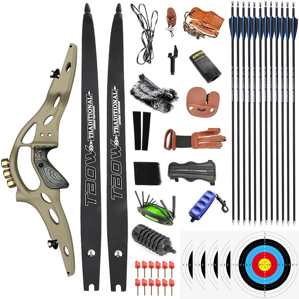 62" Takedown Recurve Bow Arrows Kit 30-60lbs Hunting Bow Metal Riser Longbow for Adult Youth Outdoor Shooting Right Hand (30Lbs, Gray-Green)