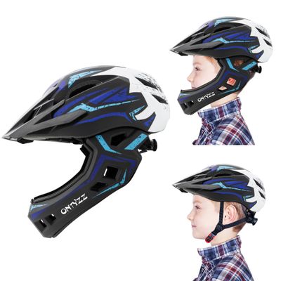 ONTYZZ Kids Bicycle Helmet Kids Adjustable Safety Full Face Helmet Lightweight Toddler Mountain Full Bike Helmet for Skating Cycling Scooter for Youth Child Boys Girls Ages Blue and White/M