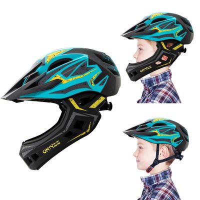 ONTYZZ Kids Bicycle Helmet Kids Adjustable Safety Full Face Helmet Lightweight Toddler Mountain Full Bike Helmet for Skating Cycling Scooter for Youth Child Boys Girls Ages Blue-Yellow/M
