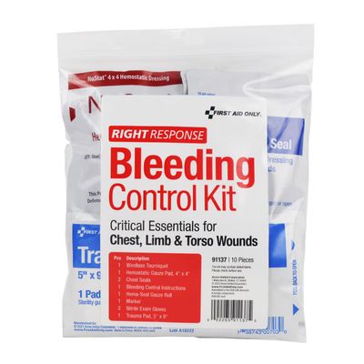 First Aid Only 91137 Critical Essentials Bleeding Control Kit for Chest, Limb & Torso Wounds, 10 Pieces