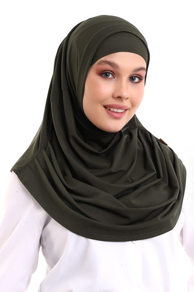 ihvan online, Womens Ready-to-Wear Instant Hijab with Matching Bonnet Soft Breathable Modal One-Piece Headscarf, Full Coverage Stretch Hijab for Daily Wear, Prayer & Travel, Khaki