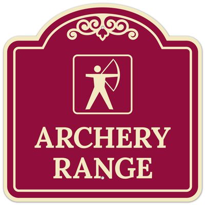 Archery Range with Graphic Decor Sign, (SI-74262) Burgundy Dark, 24x24 Inches, ACM, Fade Resistant, Made in USA