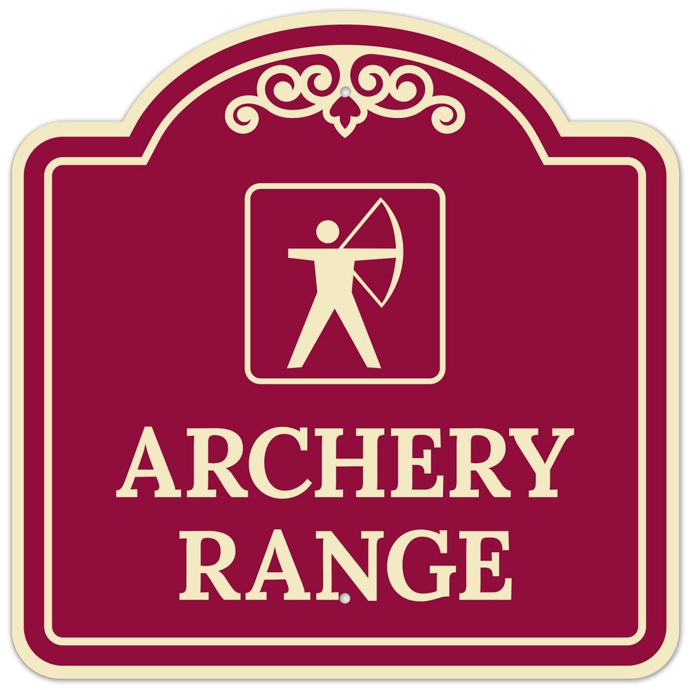 Archery Range with Graphic Decor Sign, (SI-74262) Burgundy Dark, 24x24 Inches, ACM, Fade Resistant, Made in USA