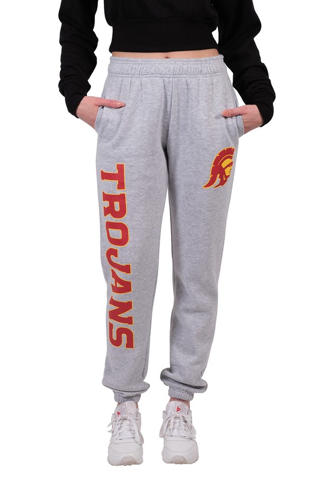 Ultra Game NCAA Women's Jogger Pants Active Logo Fleece Sweatpants, USC Trojan, Heather Gray, X-Large
