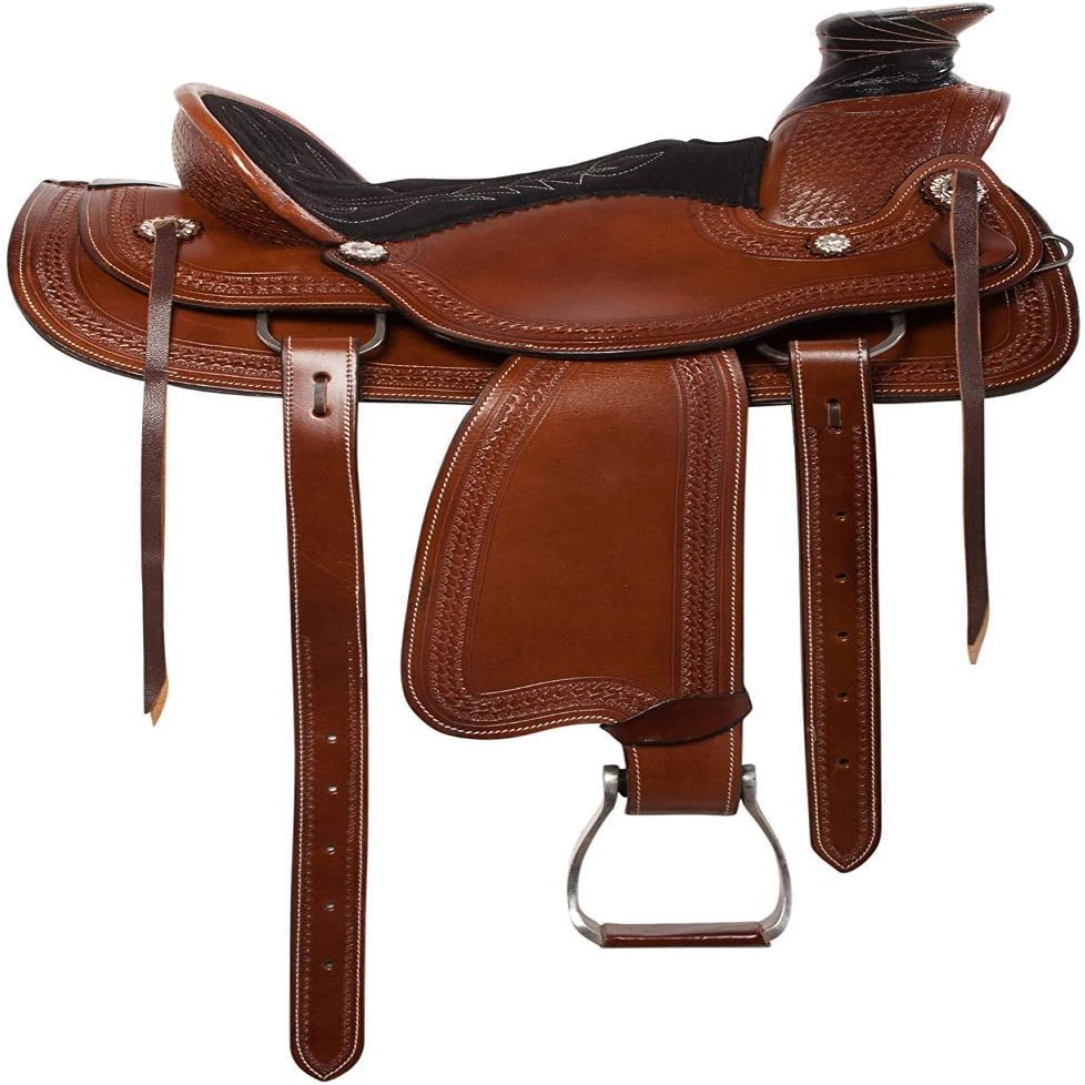 Lussoro Western Leather Roping Ranch Work Horse Saddle Tack, Breastplate & Reins and Free Beautiful Saddle pad (Size 13)