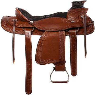Lussoro Western Leather Roping Ranch Work Horse Saddle Tack, Breastplate & Reins and Free Beautiful Saddle pad (Size 14)