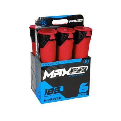 HK Army Paintball Pods - MaxLock 185 Round Locklid 6-Pack (Fire)