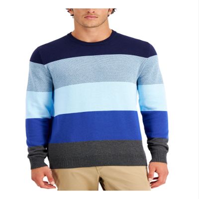 Club Room Mens Colorblocked Ribbed Trim Pullover Sweater Blue XXL