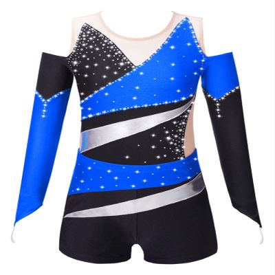 CHICTRY Girls Gymnastics Leotards with Shorts Long Sleeve Off Shoulder Athletic Unitard Biketard Dance Outfit Blue 6 Years
