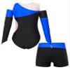 CHICTRY Girls Gymnastics Leotards with Shorts Long Sleeve Off Shoulder Athletic Unitard Biketard Dance Outfit Blue 6 Years view 4