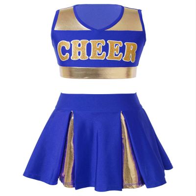 JEATHA Teen Girls Cheerleading Outfits Cheer Leader Uniform Sleeveless Letter Print Crop Tops with Skirt Set Blue 10 Years