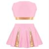 JEATHA Teen Girls Cheerleading Outfits Cheer Leader Uniform Sleeveless Letter Print Crop Tops with Skirt Set Light Pink 6 Years view 2