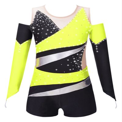 CHICTRY Girls Gymnastics Leotards with Shorts Long Sleeve Off Shoulder Athletic Unitard Biketard Dance Outfit Yellow 6 Years