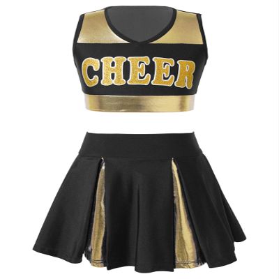 JEATHA Teen Girls Cheerleading Outfits Cheer Leader Uniform Sleeveless Letter Print Crop Tops with Skirt Set Black 6 Years