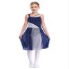 JEATHA Kids Girls Sleeveless Colorblock Mesh Tulle Leotard Dress for Lyrical Contemporary Dance Performance Blue 16 Years view 3