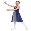 JEATHA Kids Girls Sleeveless Colorblock Mesh Tulle Leotard Dress for Lyrical Contemporary Dance Performance Blue 16 Years view 4