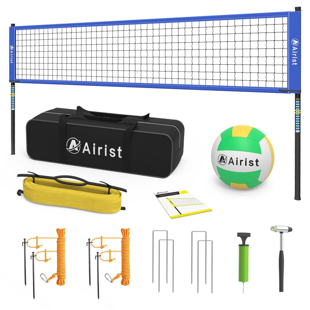 Airist Portable Volleyball Net Set with Height Adjustable Pole and Carrying Bag,Outdoor Volleyball Net for Backyard and Beach (Blue)