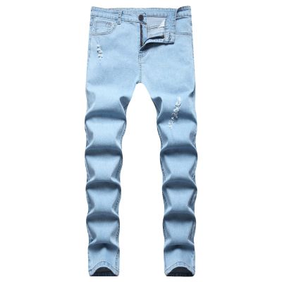 DGHM-JLMY Men's Casual Ripped Slim Jeans Stretchy Ripped Skinny Jeans Taped Jeans Stretch Destroyed Denim Pants (Light Blue,28)