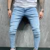 DGHM-JLMY Men's Casual Ripped Slim Jeans Stretchy Ripped Skinny Jeans Taped Jeans Stretch Destroyed Denim Pants (Light Blue,28) view 2
