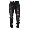 DGHM-JLMY Men's Slim Patch Ripped Jeans Patches Distressed Tapered Leg Denim Pants Elastic Stretchy Skinny Jeans (Black,Small) view 1