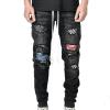 DGHM-JLMY Men's Slim Patch Ripped Jeans Patches Distressed Tapered Leg Denim Pants Elastic Stretchy Skinny Jeans (Black,Small) view 2