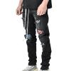 DGHM-JLMY Men's Slim Patch Ripped Jeans Patches Distressed Tapered Leg Denim Pants Elastic Stretchy Skinny Jeans (Black,Small) view 3