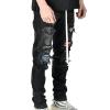 DGHM-JLMY Men's Slim Patch Ripped Jeans Patches Distressed Tapered Leg Denim Pants Elastic Stretchy Skinny Jeans (Black,Small) view 4