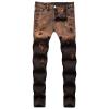 DGHM-JLMY Men's Tie-Dyed Casual Fashion Straight Stretch Jeans Gradient Slim Trousers Ripped Streetwear Denim Pants (Orange,28) view 1