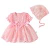 Baptism Dresses For Baby Girls Newborn Infant Toddler Christmas Birthday Outfits Christening Tulle Tutu Dresses with Hat Flower Girl Wedding Guest Summer Dress Short Sleeve Pink 3-6 Months view 1