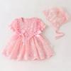 Baptism Dresses For Baby Girls Newborn Infant Toddler Christmas Birthday Outfits Christening Tulle Tutu Dresses with Hat Flower Girl Wedding Guest Summer Dress Short Sleeve Pink 3-6 Months view 2