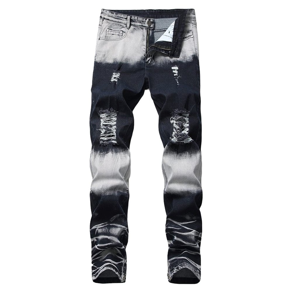 DGHM-JLMY Men's Stretch Zipper Decorative Jeans Distressed Biker Stretched Moto Denim Pants Stretch Ripped Skinny Jeans (Blue,28)