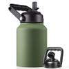 EALGRO Half Gallon Insulated Water Bottle Jug with Straw, 64 oz Large Stainless Steel Sports Metal Water Flask with Handle, Thermal Water Cup Mug with 2 Lids, Army Green view 1