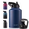 EALGRO Gallon Insulated Water Bottle Jug with Straw, 128 oz Large Stainless Steel Sports Metal Water Canteen With Handle, Thermal Water Cup Mug with 2 Lids, Navy Blue view 1