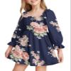 Girls Floral Ruffle Mini Dress Square Neck Lantern Sleeve Smocked Flower Chiffon Boho Sundress view 1