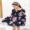 Girls Floral Ruffle Mini Dress Square Neck Lantern Sleeve Smocked Flower Chiffon Boho Sundress view 3