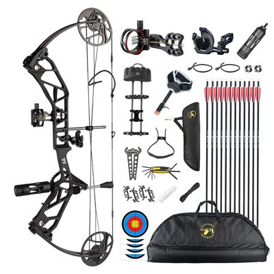 ZSHJGJR Compound Bow Kit, Hunting and Target, Limb Made in USA,BCY String; Draw Weight 19-70 lbs, Draw Length 19-30",up to IBO 320FPS Speed, Package with Archery Hunting Accessories (matt Black)