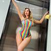 Rainbow Fishnet Rave Outfits for Women Festival Sexy Lingerie Stripper Outfits Exotic Sets 70s 80s Party Bodysuit Pole Dance Colorful Halter view 4