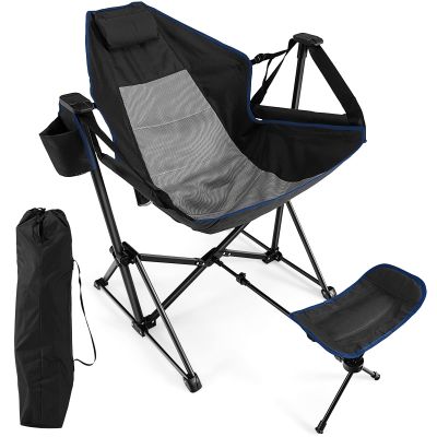Giantex Outdoor Hammock Camping Chair - Rocking Chair with Removable Footrest, Adjustable Backrest, Pillow, Cup Holder, Storage Bag, Portable Fishing Chair for Poolside Patio Folding Chair (1, Black)