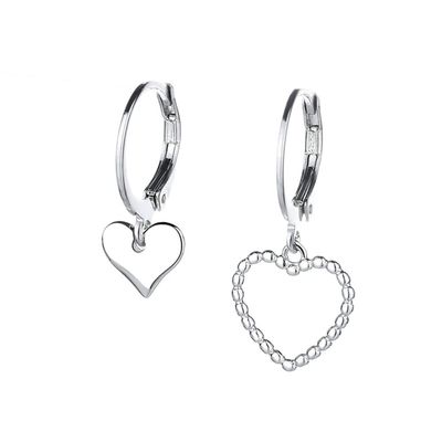 925 Sterling Silver Hoop Earrings for Women | Small Zircon Inlay Hoops Stud Earring Fashion Jewelry Gift (heart-asym)