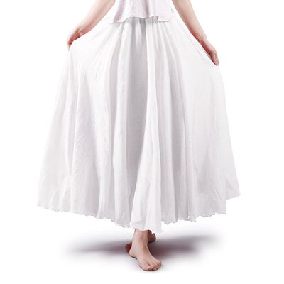 OCHENTA Women's Casual Cotton Long Maxi Skirt Flowy Boho for Summer Beach Goth Fairy Weekend Skirts White 105CM,Large