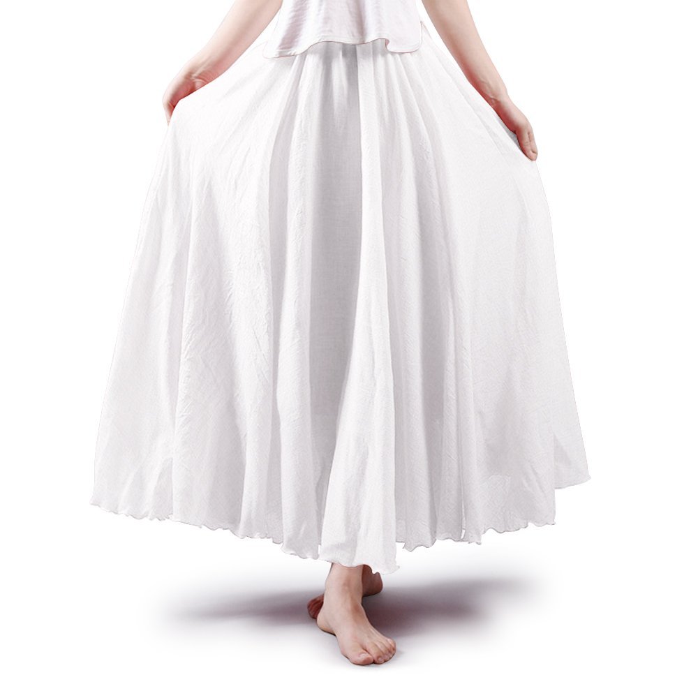 OCHENTA Women's Casual Cotton Long Maxi Skirt Flowy Boho for Summer Beach Goth Fairy Weekend Skirts White 105CM,Large
