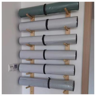 LXLZYXSF 6 9 Layers Wood Wall-Mount Shelf for Foam Rollers/Yoga Mats/Workout Mats, Commercial/Home Exercise Mats Rack Holder Organizer (Size : 6 Tiers 105cm/41.3inch)