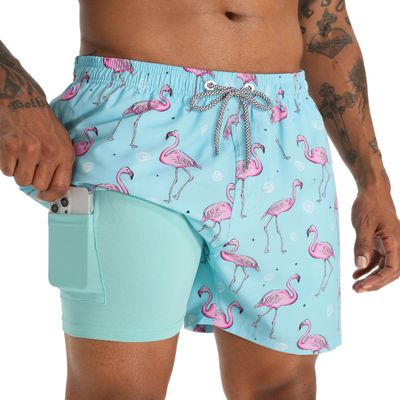 APTRO Men's Swim Trunks with Compression Liner 5.5" Bathing Suit Beach Swimsuits #209 Flamingo 2X