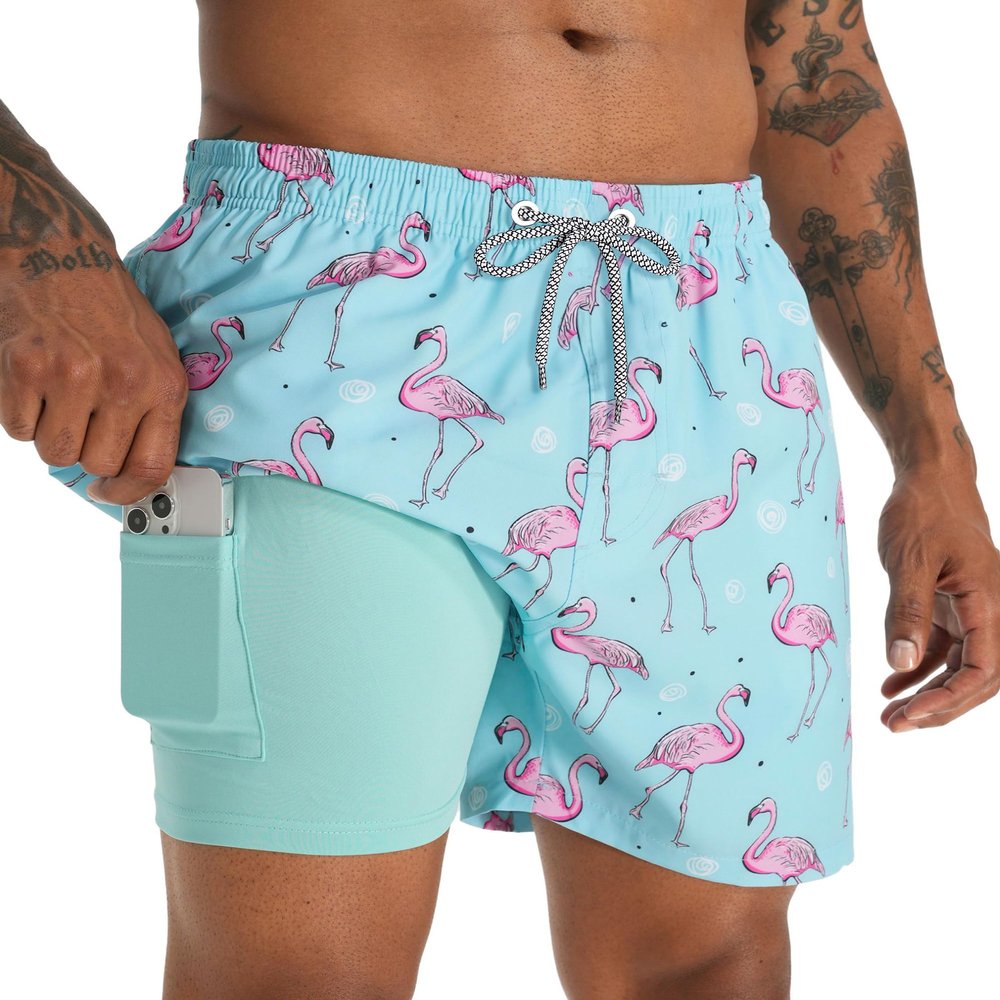 APTRO Men's Swim Trunks with Compression Liner 5.5" Bathing Suit Beach Swimsuits #209 Flamingo 2X
