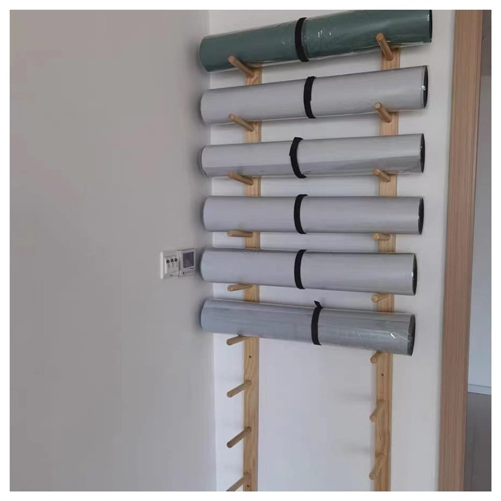 LXLZYXSF 6 9 Layers Wood Wall-Mount Shelf for Foam Rollers/Yoga Mats/Workout Mats, Commercial/Home Exercise Mats Rack Holder Organizer (Size : 9 Tiers 156cm/61.4inch)