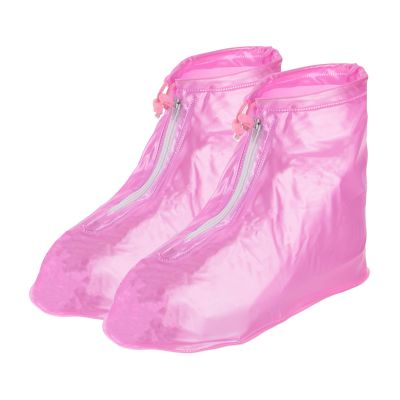 PATIKIL M Waterproof Shoe Cover, 1 Pair PVC Reusable Non-Slip Overshoes Rain Shoe Covers Galoshes Snow Boot Protector with Zipper for Men Women Rainy Outdoor, Pink
