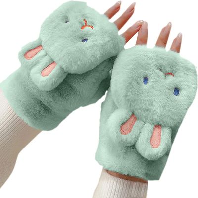 SKYPIG Women Fashion Knitted Plush Twist Windproof Warm Thickened Fingered Plus Gloves Gloves Mittens Men (Color : B-Green, Size : One Size)