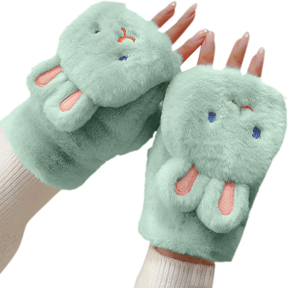 SKYPIG Women Fashion Knitted Plush Twist Windproof Warm Thickened Fingered Plus Gloves Gloves Mittens Men (Color : B-Green, Size : One Size)