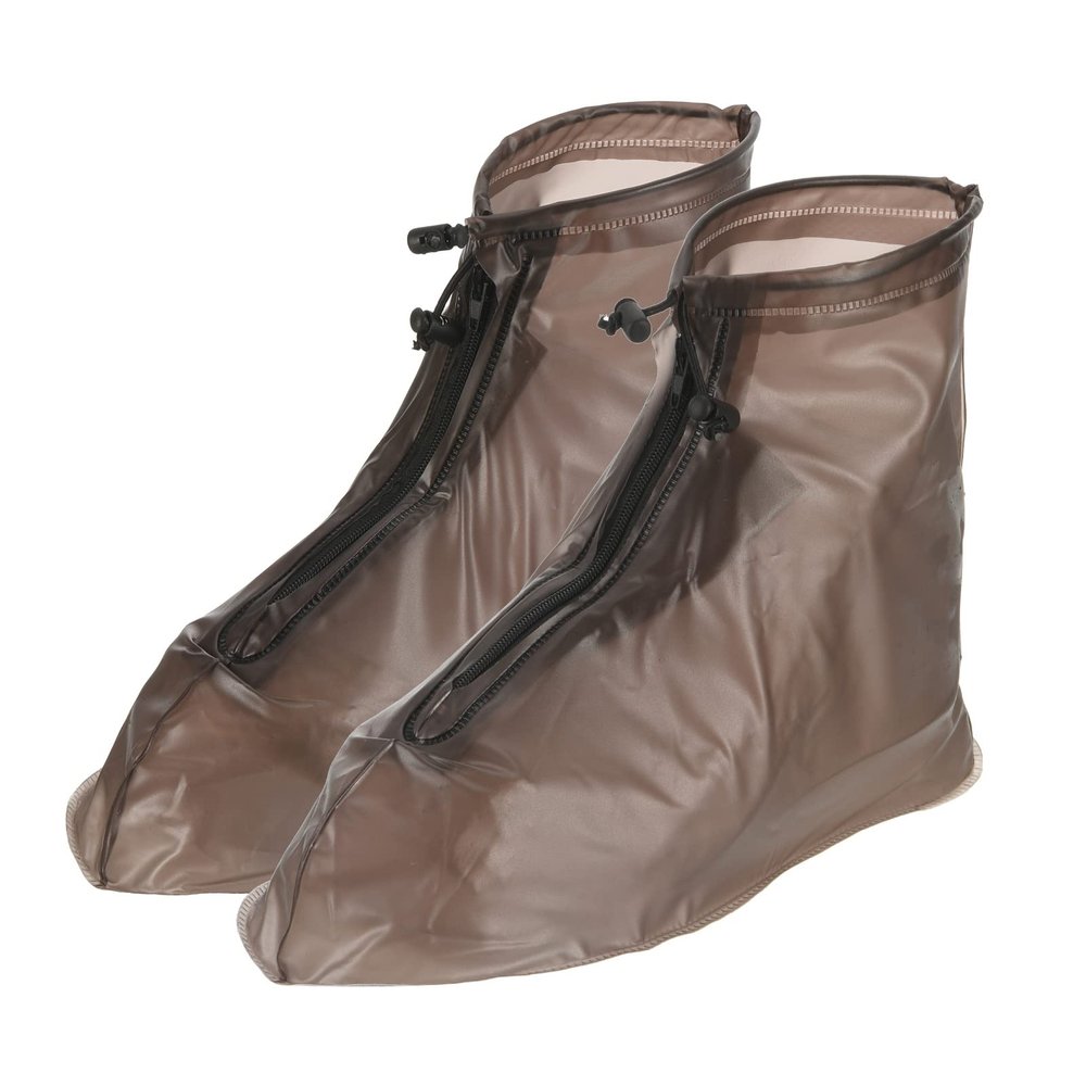 PATIKIL XL Waterproof Shoe Cover, 1 Pair PVC Reusable Non-Slip Overshoes Rain Shoe Covers Galoshes Snow Boot Protector with Zipper for Men Women Rainy Outdoor, Brown